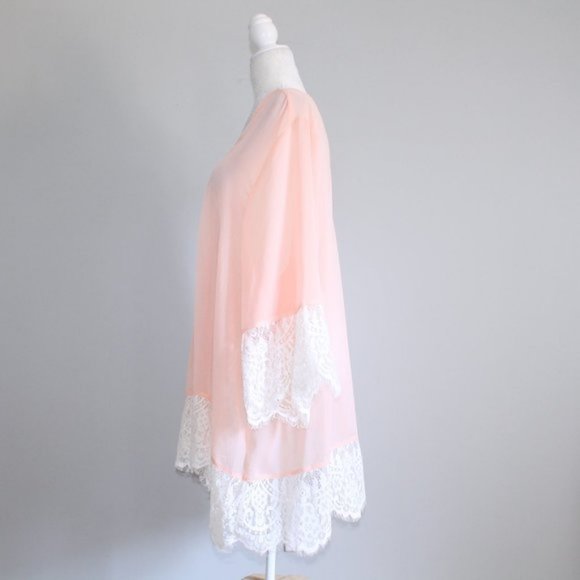 Torrid Peach Mimosa Light Sheer Chiffon Kimono 3/4 - Picture 7 of 15